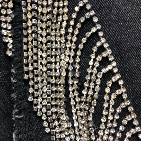 Blue B. Cropped Black Denim Jacket with Silver Rhinestone Fringe - Picture 15 of 16